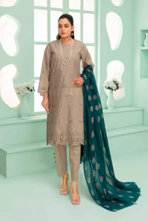 Beige Embroidered 3 Piece Lawn Suit – Rida Collection Vol 2