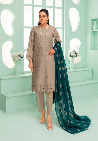 Beige Embroidered 3 Piece Lawn Suit – Rida Collection Vol 2