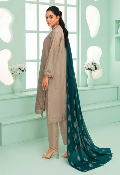 Back View – Beige Embroidered Lawn Suit – Rida Collection Vol 2