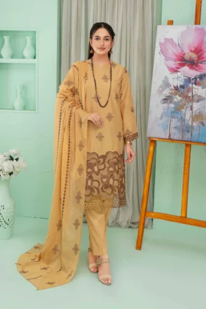 Golden Embroidered Lawn 3-Piece Suit – Rida Collection Vol 2