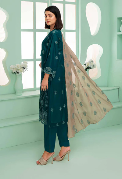 Back View – Green Dyed Embroidered Lawn 3-Piece Suit – Rida Collection Vol 2