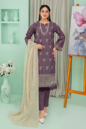 Light Purple Embroidered 3 Piece Lawn Suit – Rida Collection Vol 2