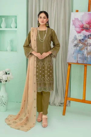 Mehndi Embroidered 3 Piece Lawn Suit – Rida Collection Vol 2