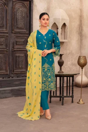 Ocean Blue Embroidered 3 Piece Lawn Suit – Tabeer Collection Vol 5