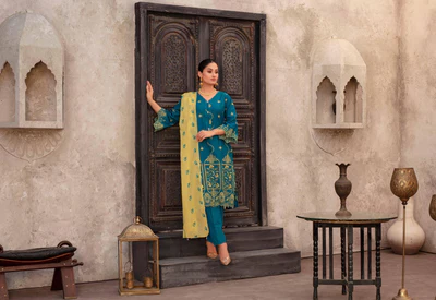 Front View – Ocean Blue Embroidered Lawn Shirt Tabeer Collection Vol 5