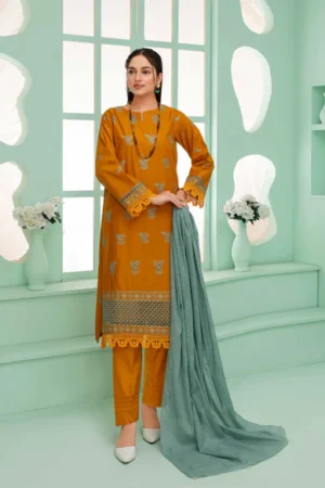 Orange Embroidered 3 Piece Lawn Suit – Rida Collection Vol 2