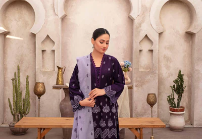 Side View – Purple Embroidered Lawn Suit Tabeer Collection Vol 5