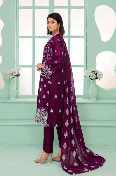 Back View – Purple Dyed Embroidered Lawn Suit – Rida Collection Vol 2