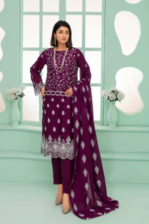 Purple Dyed Embroidered Lawn 3-Piece Suit