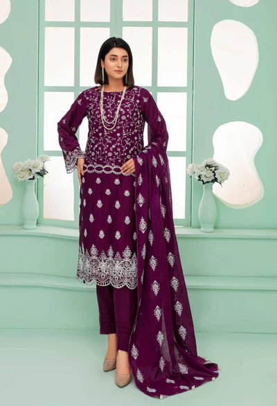 Purple Dyed Embroidered Lawn 3-Piece Suit